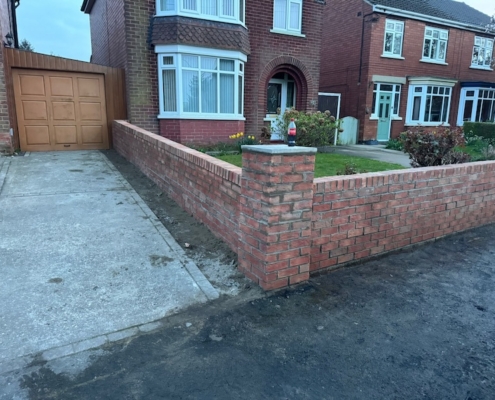 large garden wall built to the front of a property in Scunthorpe